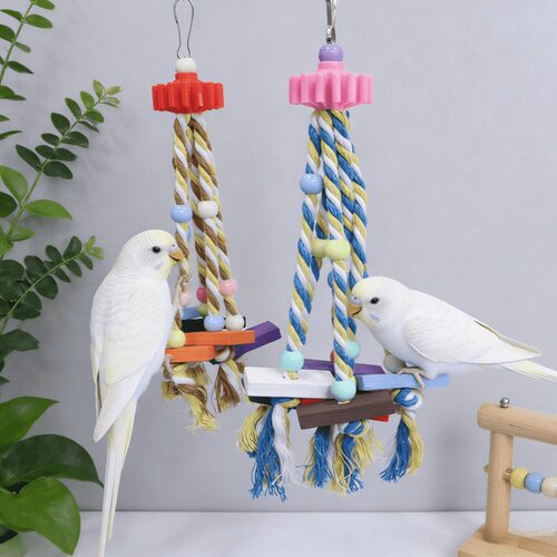 棉绳木块鹦鹉玩具，啃咬磨牙，适合虎皮牡丹小体型鹦鹉鸟笼造景