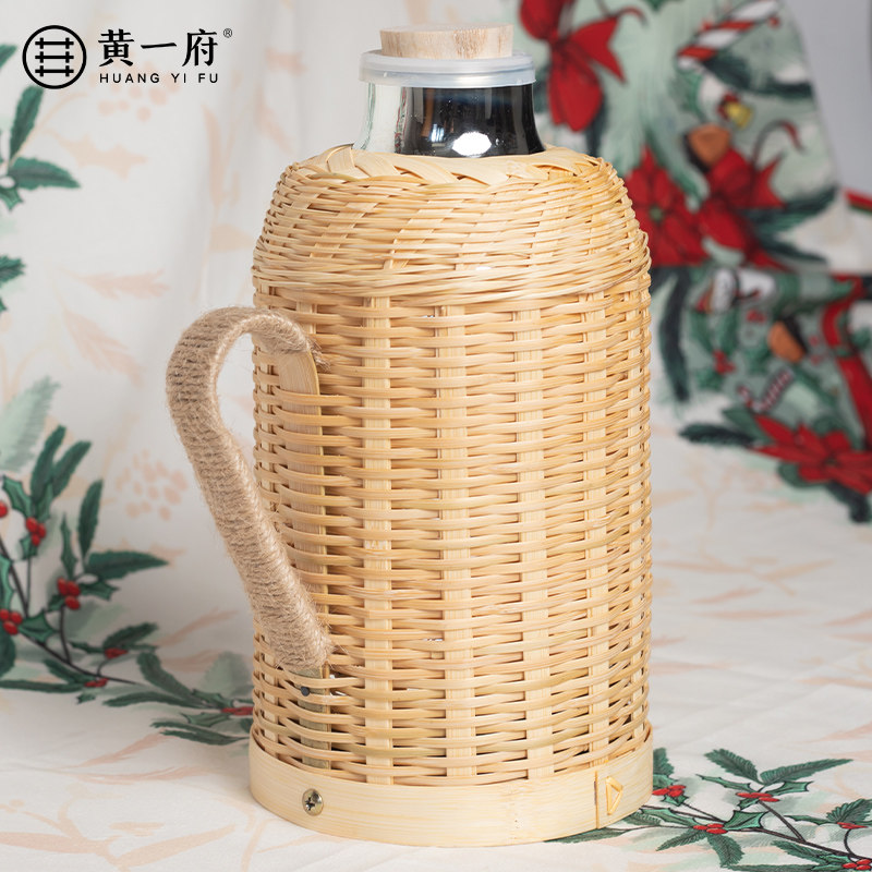 保温壶家用热水瓶老式竹编大容量暖水壶覆古玻璃内胆开水瓶子泡茶