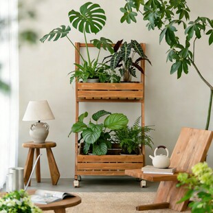 带轮花架置物架阳台植物摆放架可移动花架子客厅落地式实木花盆架