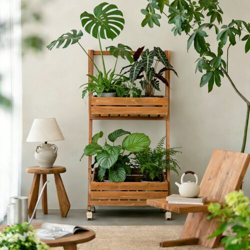 木框带轮花架【复古风】绝美推车