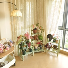 阳台小花架植物架复古实木置物架飘窗多肉落地式花架子花盆摆放架