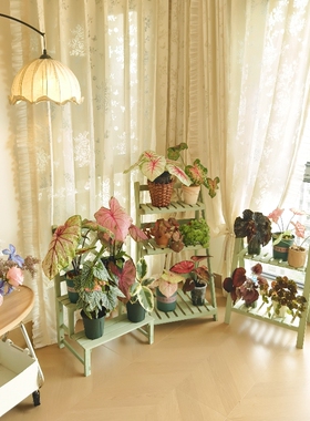 阳台小花架植物架复古实木置物架飘窗多肉落地式花架子花盆摆放架