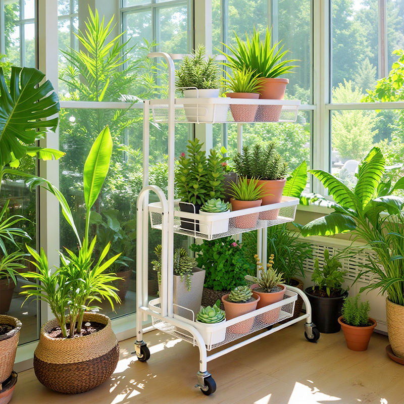 2025新款阳台小推车花架带轮可移动转角靠墙多层花盆架植物摆放架