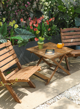 复古实木折叠矮桌椅防腐组合户外庭院露天室外休闲咖啡店露营商用