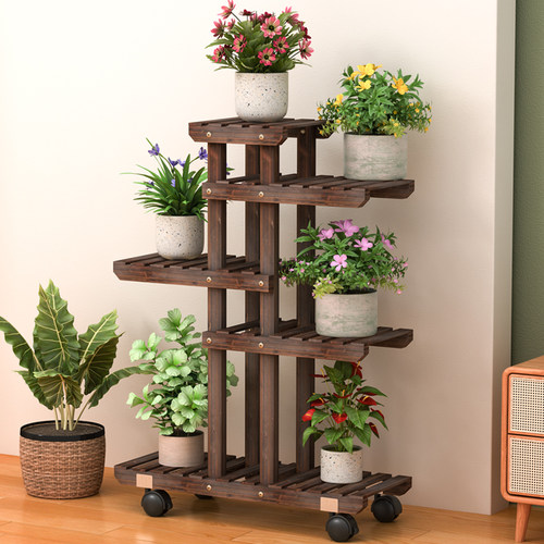 花架置物架阳台客厅落地式可移动室内户外防腐木植物花盆架子中古