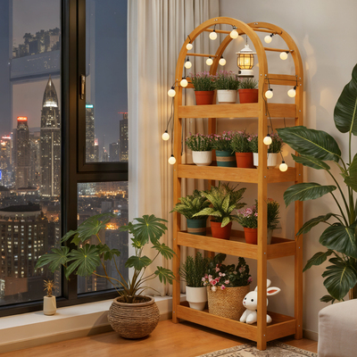 室内创意实木质花架置物架阳台墙角靠墙新型阶梯多层热植展示架子