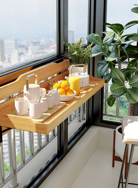 小户型阳台窗沿悬挂式可折叠防腐木质挂桌现代简约创意休闲小吧台