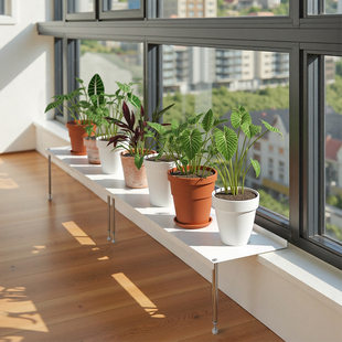 铁艺阳台花架2025新款 台面加宽花架窄窗台延伸板落地高低脚扩展架