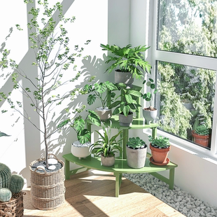 实木转角花架子客厅落地式置物架阳台花盆绿植多肉摆放植物自然角