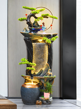 电视柜旁边落地生财摆件客厅简约现代循环流水喷泉鱼缸水景装饰品