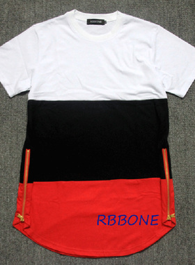 mens t shirts  streetwear golden zip size欧美高街拼色短袖T恤