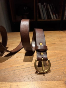 带宽32mm 纯手工头层牛皮 RRL新款 皮带男真皮棕色针扣素面复古