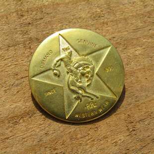 印第安 复古 装 饰配饰 圆形咔叽 RRL胸针纯铜质地 五角星骑马 美式