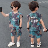 儿夏装 男童夏季 宝宝夏天扎染衣服潮 帅气薄款 2025新款 无袖 背心套装