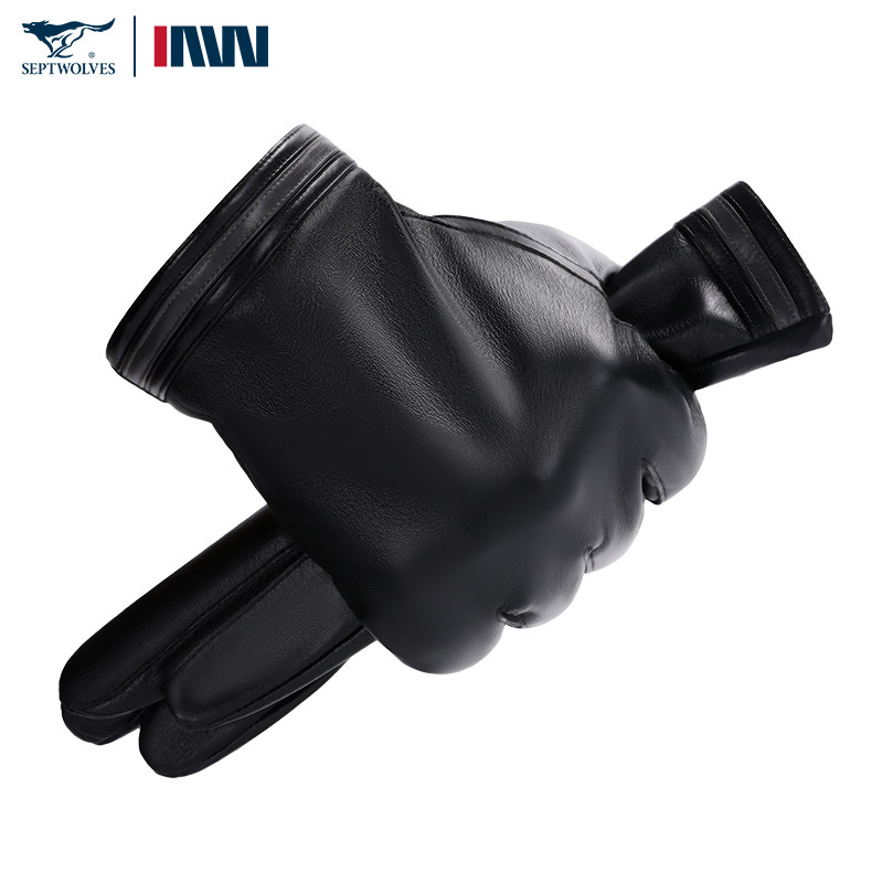 七匹狼男士真皮手套冬季女骑行2024新款加绒羊皮保暖摩托车防风款