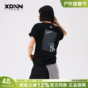 同款 MLB 26夏季 官方正品 女宽松T恤TSM05 情侣仿牛仔老花男凉感短袖