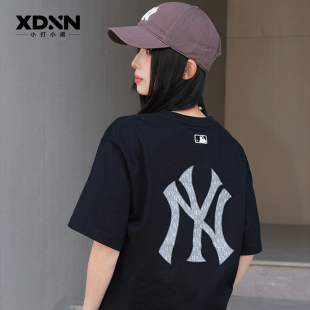 MLB 26新款夏季大LOGO圆领男宽松短袖老花女T恤情侣黑色半袖TSM04