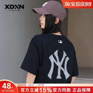 MLB 26新款夏季大LOGO圆领男宽松短袖老花女T恤情侣黑色半袖TSM04