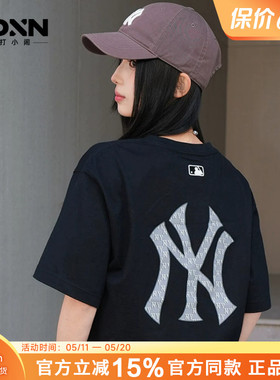 MLB 26新款夏季大LOGO圆领男宽松短袖老花女T恤情侣黑色半袖TSM04