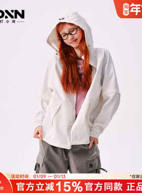 MLB官方正品秋季男冲锋衣情侣纯色连帽女经典防风夹克外套WJB01