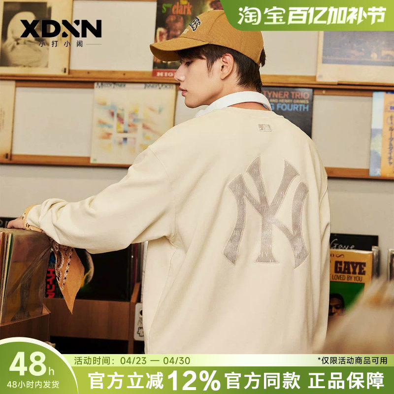 MLB 26春季男女情侣仿牛仔老花大Logo宽松套头圆领卫衣MTM07