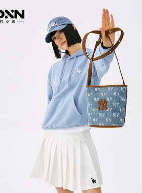 【情人节礼物】MLB正品新款牛仔老花水桶包女百搭包包斜挎包BMMV5