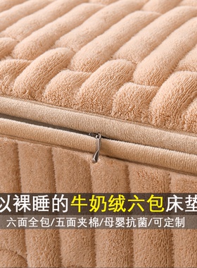 加厚牛奶绒六面全包床笠套冬季加绒夹棉拉链款床垫保护套防尘床罩