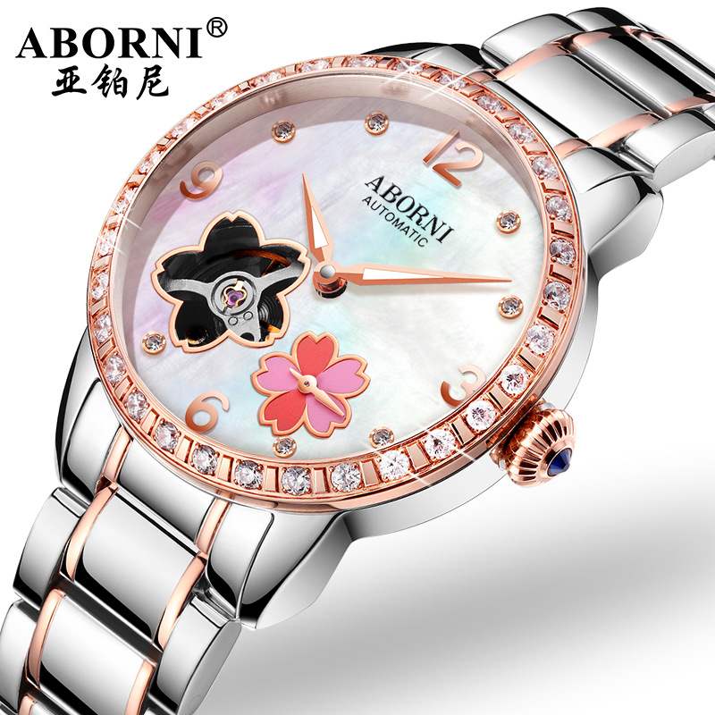 ブランド品は贈り物の新型の女性のファッションの透かしの花の自動の機械の女性の時計のホット商品の腕時計の女性の時計の国を贈ります