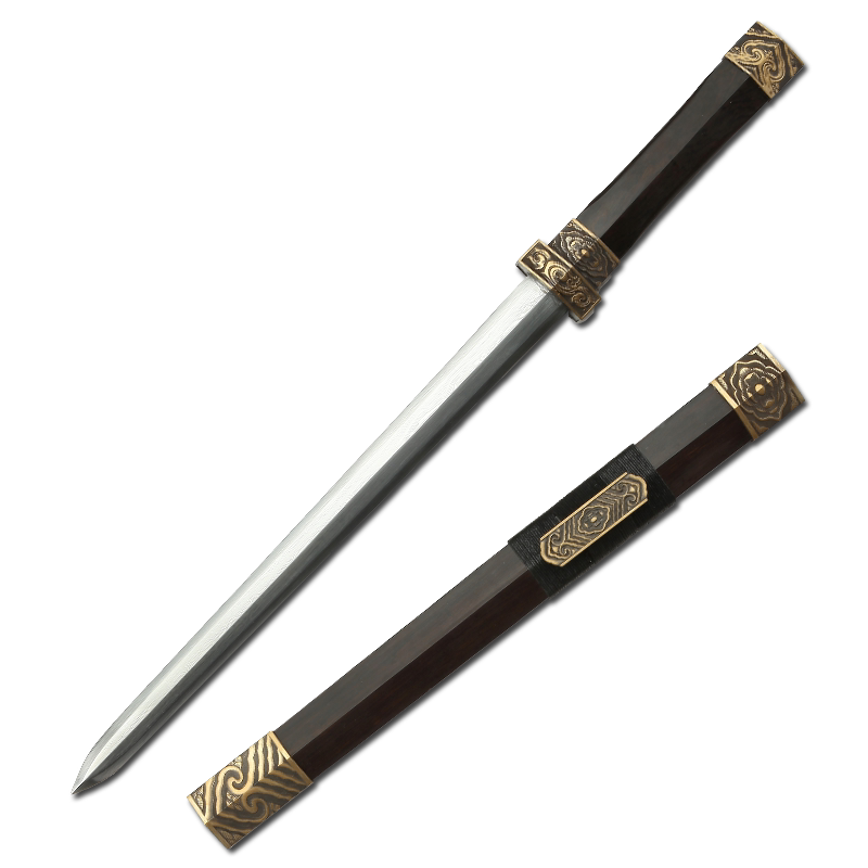 龙泉神龙宝剑秦风古剑短剑纯手工刀剑高硬度百炼花纹钢摆件未开刃