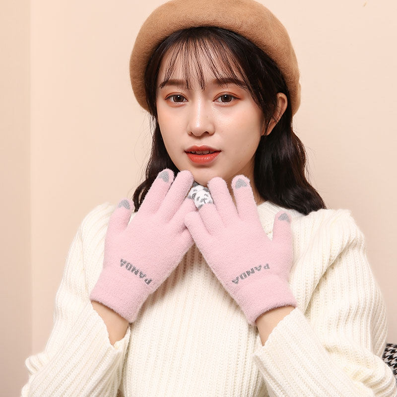 BEAR THICKENED WARM CUTE KOREAN COLD-PROOF KNITTED WOOLEN GLOVES WINTER SCHOOLGIRL RIDING DRIVING TOUCH SCREEN AUTUMN