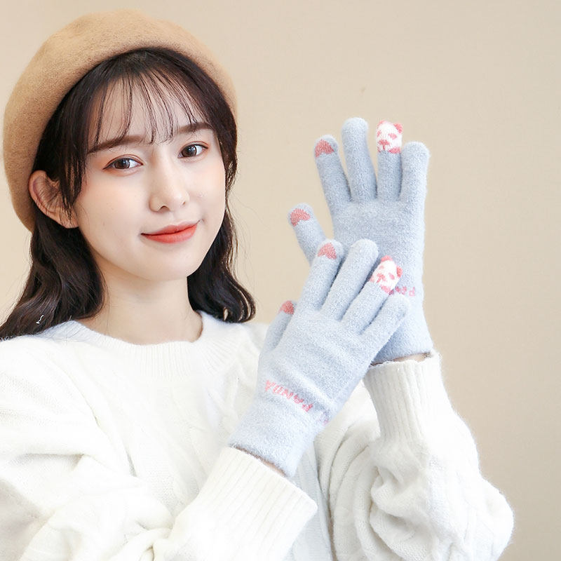BEAR THICKENED WARM CUTE KOREAN COLD-PROOF KNITTED WOOLEN GLOVES WINTER SCHOOLGIRL RIDING DRIVING TOUCH SCREEN AUTUMN