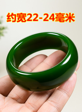 新疆和田玉羊脂碧玉手镯加宽加厚A货老料真玉菠菜绿玉镯子女士款