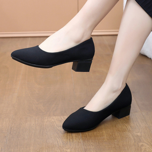 老北京布鞋女时尚单鞋方根增高工装鞋一脚蹬浅口上班鞋尖头妈妈鞋