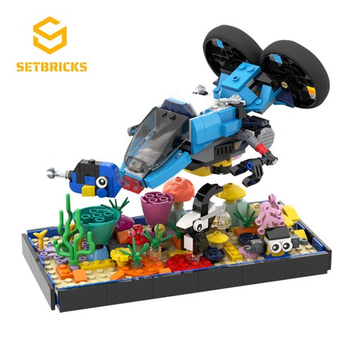 SETbricks创意设计珊瑚礁和潜艇礼物拼插小颗粒拼装积木益智玩具