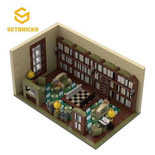 SETbricks街景建筑场景街头图书馆模型小颗粒拼装积木益智玩具