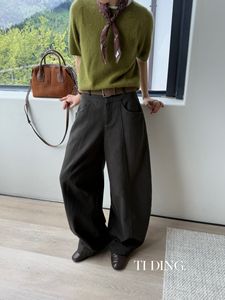 TIDING56209秋冬时尚百搭宽松显瘦磨毛休闲裤女洋气气质款弯刀裤