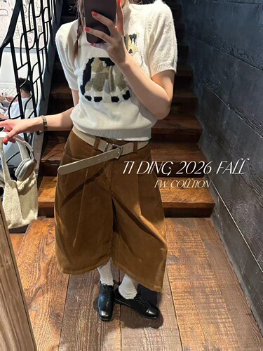 题町58021-1设计师款新款优雅大方高级简约半松紧宽松百搭七分裤