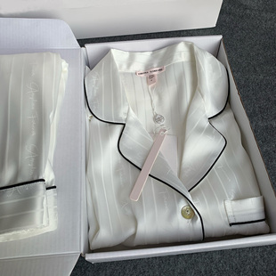 维多控真丝情侣睡衣女款男士条纹长袖高级感春秋桑蚕丝家居服套装