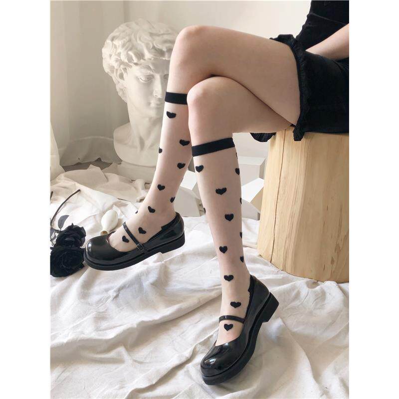 日本高端小腿袜子女jk日系中筒袜薄款夏季可爱黑丝袜ins潮长筒袜