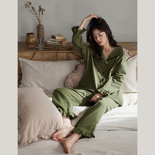 睡衣女纯棉长袖春秋季可外穿2025年新款全棉休闲简约家居服套装