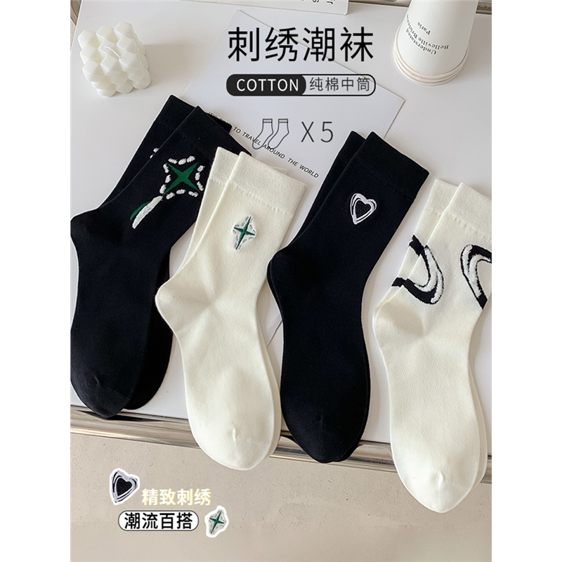 日本高端女士白色防臭棉袜子春秋纯棉中筒袜夏季薄款黑色长筒袜潮