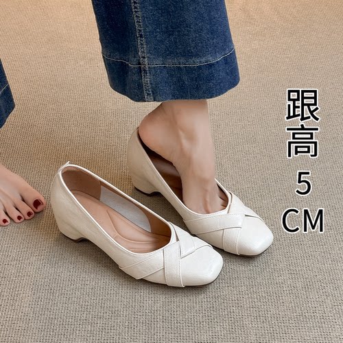 不累脚内增高5CM方头通勤单鞋