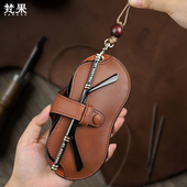 手工真皮眼镜袋男女便携式 墨镜收纳盒太阳眼镜保护套夹包头层牛皮