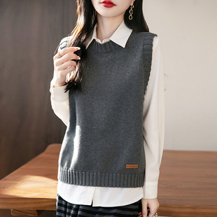COCO 高端纯棉圆领针织马甲女时髦洋气外穿叠穿背心内搭新款坎肩