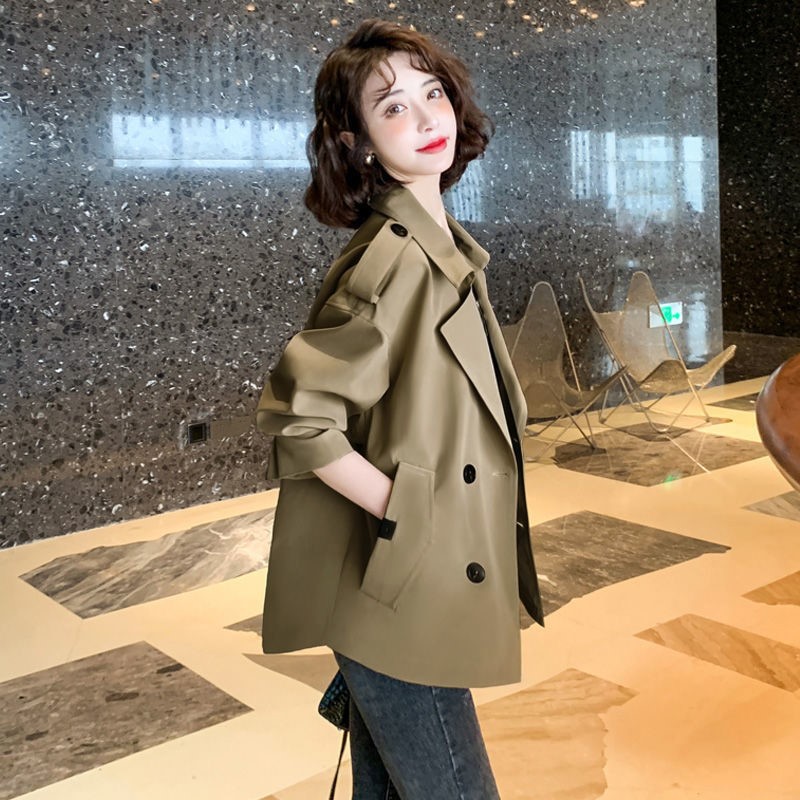 气质短款风衣外套女款韩版西装领长袖上衣2024春秋新宽松休闲夹克图片