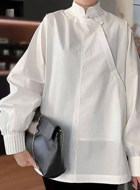 知之行之东方巴黎系列白色衬衫新中式细带设计廓形显瘦百搭女