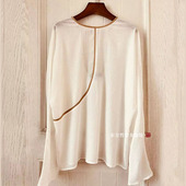 MS甲木庚金白色天丝皱U型露背上衣微透肌理长袖 打底衬衫 上衣女