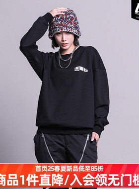 LNBR秋冬卫衣男黑色字母印花圆领套头卫衣国潮牌上衣情侣潮流百搭