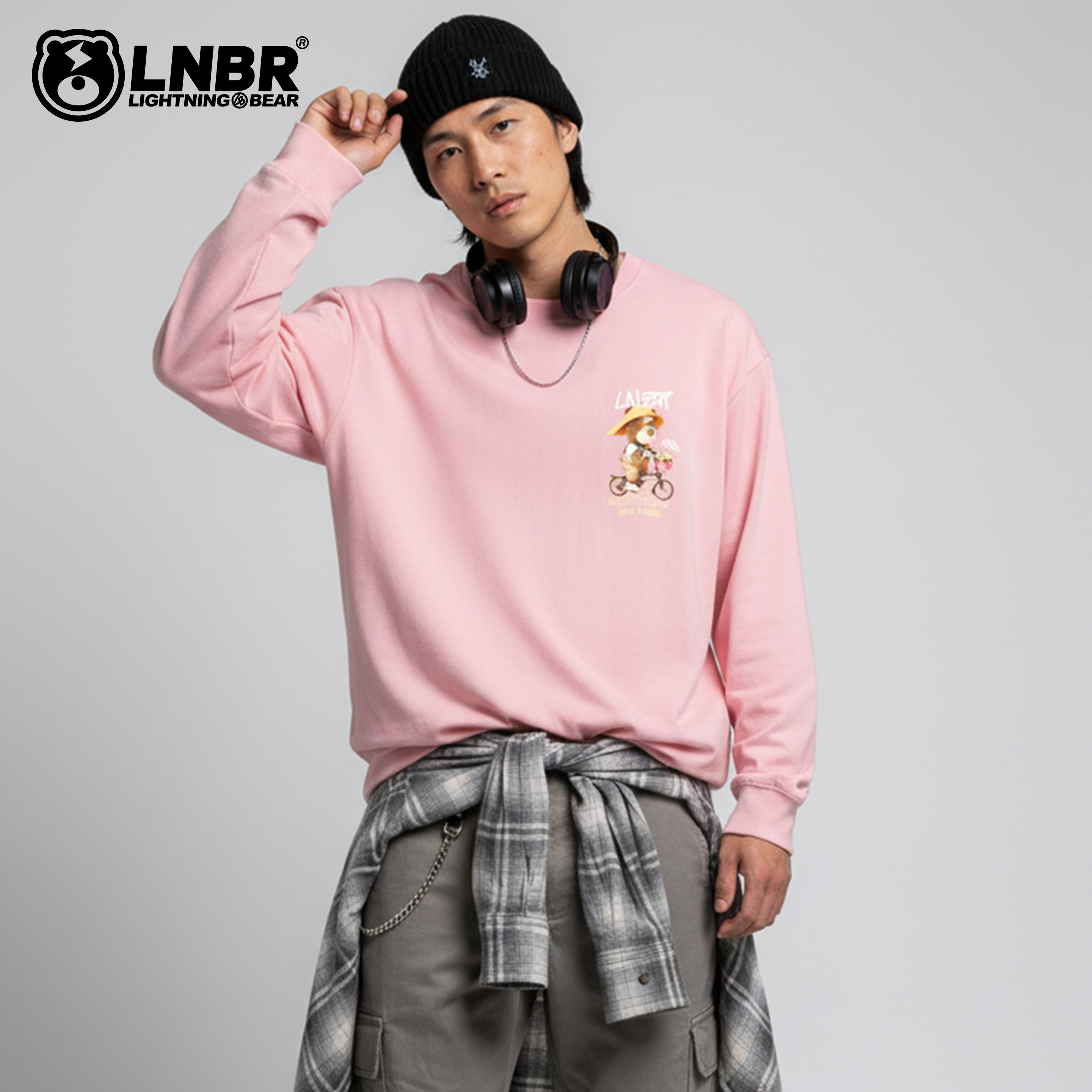 LIGHTNING BEAR潮流大码浅粉长袖T恤加肥加大宽松型男女同款上衣,男装,T恤,淘宝优惠券,粉丝福利购,淘宝优惠卷