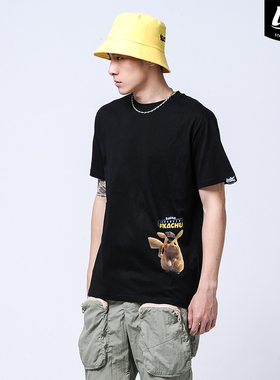 LIGHTNING BEAR熊電潮牌黑色印花短袖T恤男